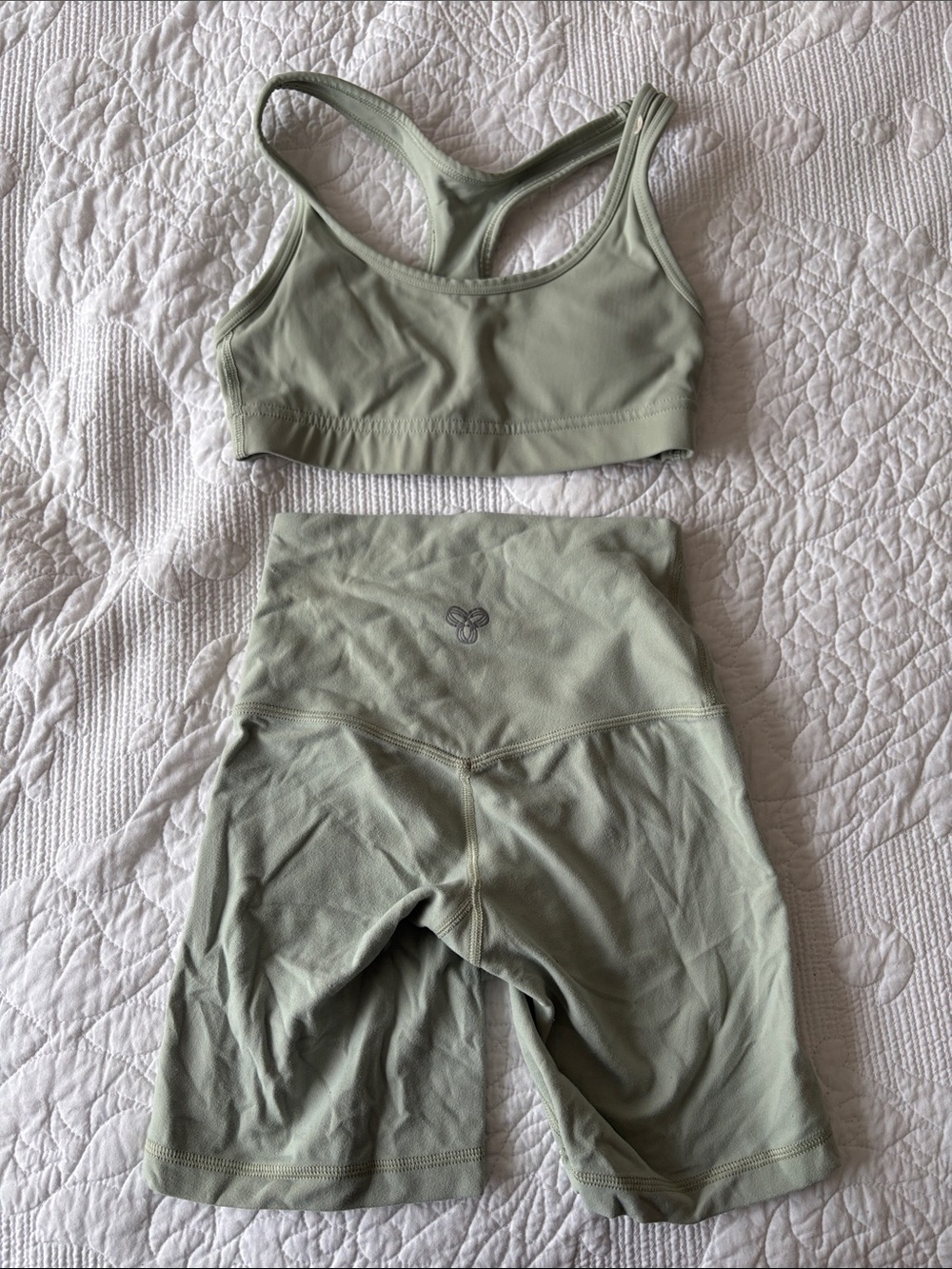 Aritzia Light Sage Racerback Sports Bra & High-Waist Bike Shorts Set